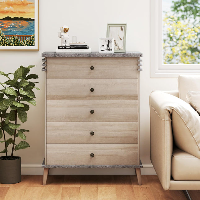 Dreamade 5-Drawer Storage Cabinet with Rubber Wood Legs