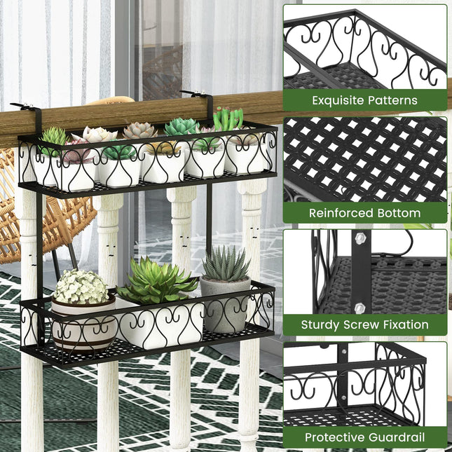 Dreamade Balcoy Flower Pot Stand Rack w/ Adjustable Hooks & 2 Planter Baskets
