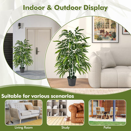 Dreamade Artificial Bamboo Tree, 50" Tall Set of 2 Fake Bamboo Plant with 3 PE Bamboo Trunk & Flush Leaves