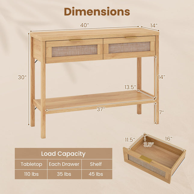 Dreamade 40" Rattan Console Table with Storage for Foyer Hallway Entrance