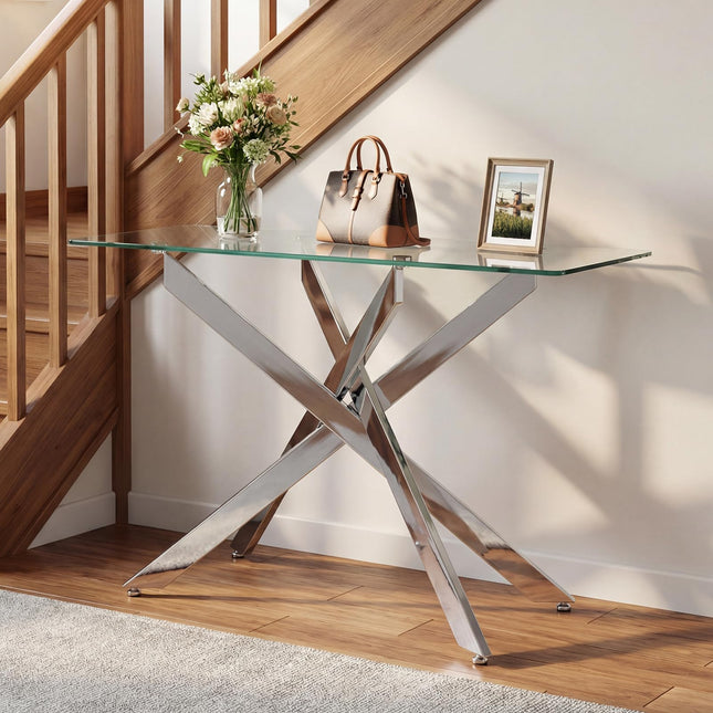 Dreamade Glass Console Table 45" Modern Entryway Table
