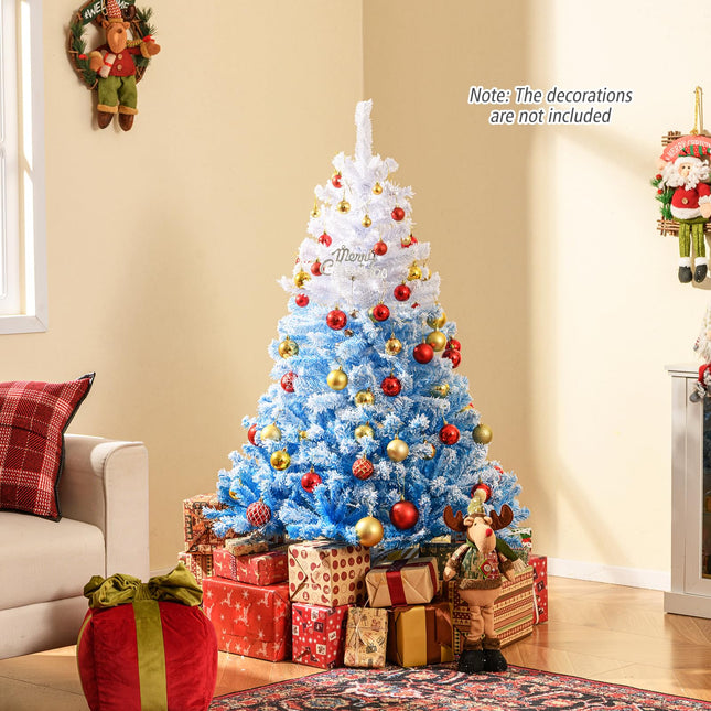 Dreamade Snow Flocked Christmas Tree with Lush Branch Tips & Foldable Metal Stan ( Blue Gradient & White )