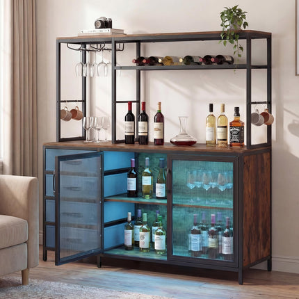 Dreamade Tall Wine Bar Cabinet with LED Lights for Kitchen