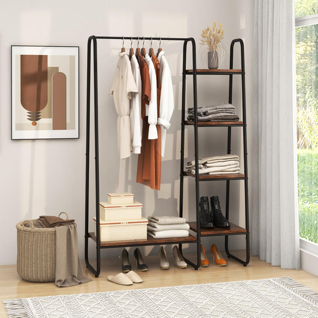 Dreamade Clothes Rack with Shelves, Industrial Garment Rack with 5-Tier Shelves