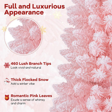Dreamade 6ft Pink Slim Pencil Christmas Tree, Artificial Unlit Skinny Xmas Full Tree with 460 Branch Tips