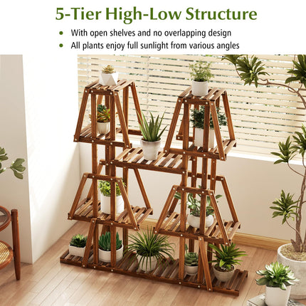Dreamade Wood Plant Stand, 5-Tier 10 Potted Trapezoid Plant Holder Rack for Multiple Plants