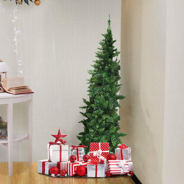 5ft/6ft Prelit Half-Shape Christmas Tree, Premium PVC Needles Artificial Tree - DreamadeUS