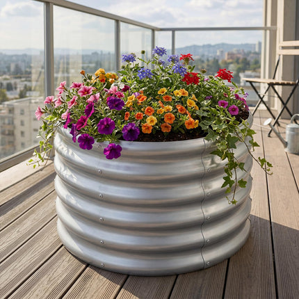 Dreamade Galvanized 2 x 2 x 1.5 FT Round Outdoor Planter Box with Open-Ended Base (1/2)
