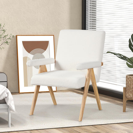 Dreamade Mid-Century Modern Accent Chair, Sherpa Fabric Reading Chair with Padded Armrests