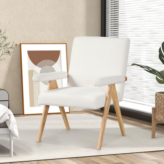 Dreamade Mid-Century Modern Accent Chair, Sherpa Fabric Reading Chair with Padded Armrests