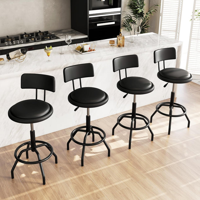 Dreamade Swivel Bar Stools Set of 1/2/3/4, 24.5"-29" Height Adjustable Counter Height Chairs w/Back