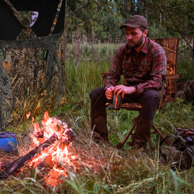 DREAMADE 360°Swivel Hunting Chair Foldable Ground Blind Chair