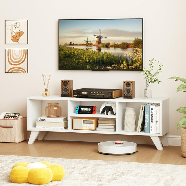 Dreamade TV Stand for TVs up to 55", 4-Cubby Entertainment Center