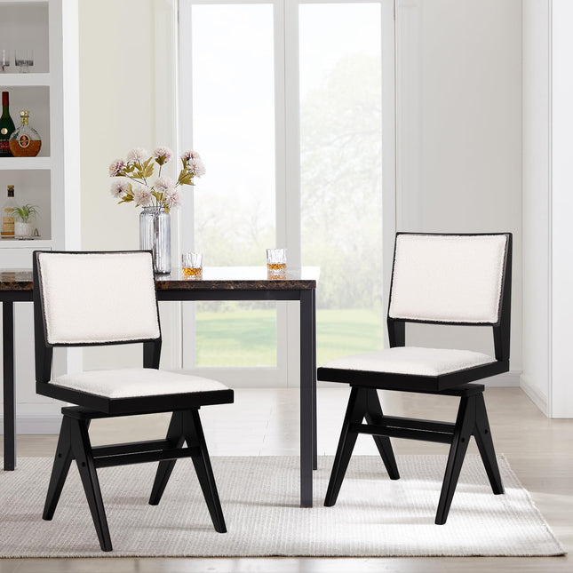 Dreamade Swivel Dining Chairs Set of 2/4, Faux Sherpa Kitchen Chairs w/Rubber Wood Frame