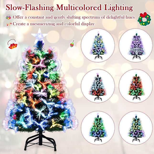 Dreamade 3 FT Pre-Lit Fiber Optic Christmas Tree with Slow-Flashing Multicolored Optical Fibers
