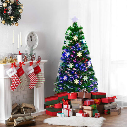 Dreamade 4ft Pre-Lit Fiber Optic Christmas Tree Artificial Xmas Full Tree with Colorful Snowflake LED Lights