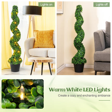 Dreamade 4FT Pre-Lit Artificial Spiral Boxwood Topiary Tree w/ 100 LED Lights, Nursery Pot, Indoor Outdoor Home Front Porch Holiday Decoration