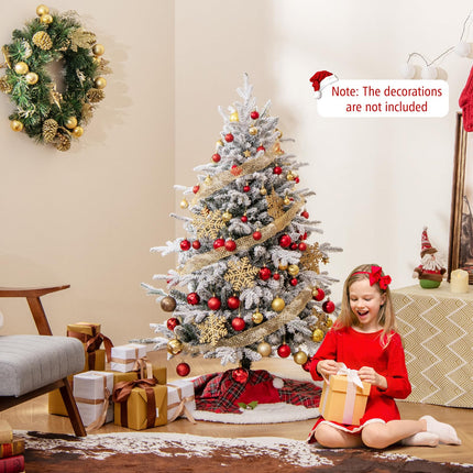 Dreamade 4.5ft Pre-Lit Snow Flocked Christmas Tree, Artificial Hinged Full Xmas Tree with 160 Multicolored LED Lights