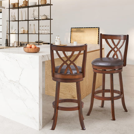 Dreamade Brown Bar Stools PU Leather Cushioned Seat and Footrests, for Kitchen Island