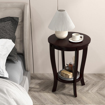 Dreamade Round End Table with Storage Shelf Set of 2, Retro Nightstand with Solid Wood Legs, 24.5" Accent Table for Small Spaces