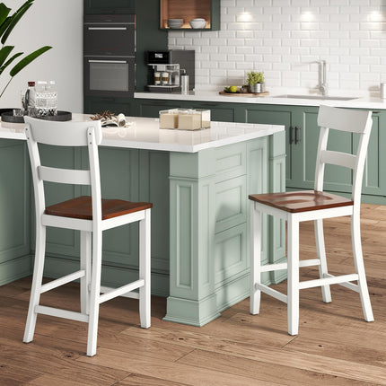 Dreamade Wooden Bar Stools Counter Height Set of 2, 24.5" Farmhouse Wood Bar Dining Chairs
