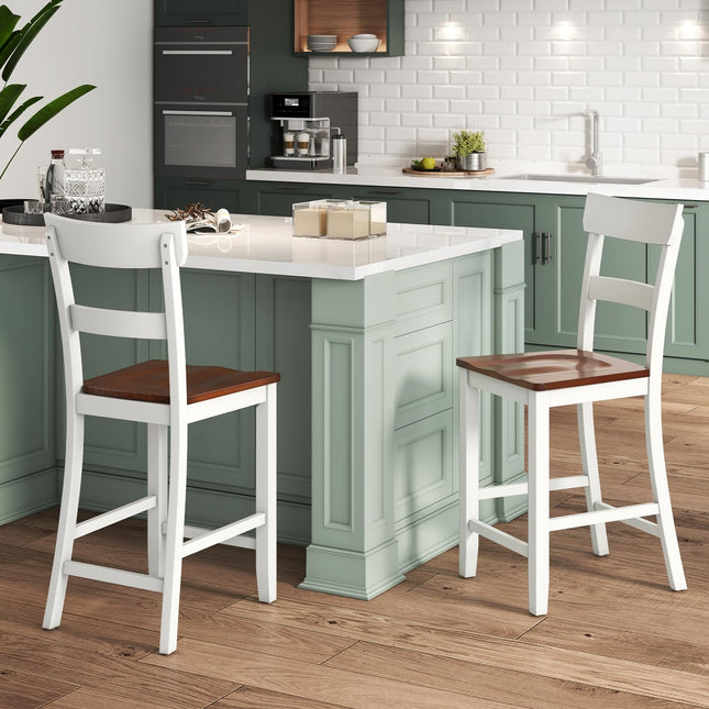 Dreamade Wooden Bar Stools Counter Height Set of 2, 24.5" Farmhouse Wood Bar Dining Chairs