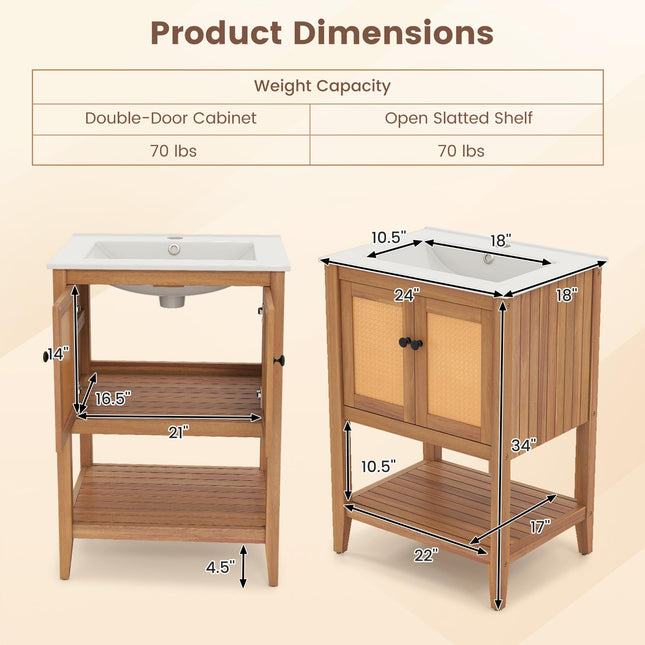 Dreamade Bathroom Vanity with Sink Solid Acacia Wood Modern Vanity Sink Cabinet