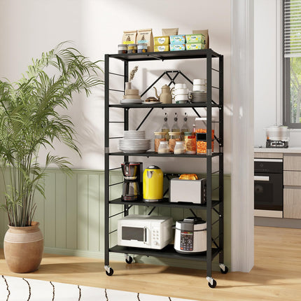 Dreamade 5-Tier Foldable Storage Shelf with Wheels Set of 1/2, Collapsible Shelving Unit with Adjustable Shelves