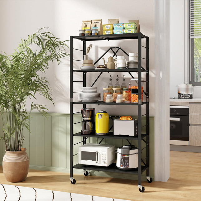 Dreamade 5-Tier Foldable Storage Shelf with Wheels Set of 1/2, Collapsible Shelving Unit with Adjustable Shelves