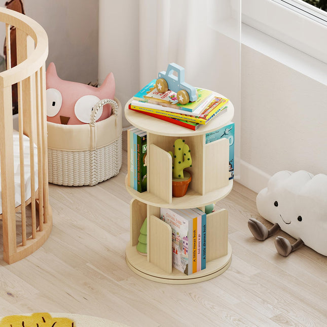 Dreamade 2-Tier Rotating Bookshelf 360° Display Rack w/Dividers & Anti-Falling Baffles