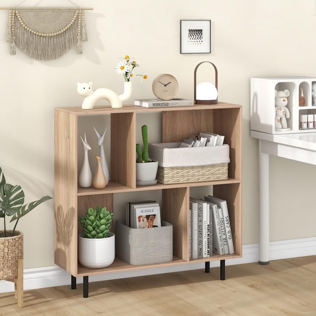 Dreamade 3-Tier Bookcase, Modern Cube Bookshelf with 4 Compartments & Metal Legs, Minimalist Freestanding Storage Organizer