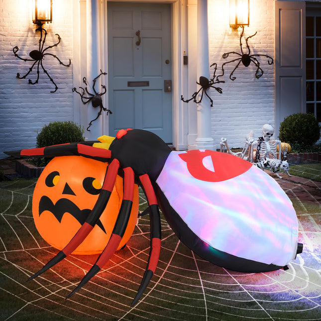 Dreamade 5 FT Halloween Inflatable Spider with Pumpkin, LED Lighted Halloween Decoration