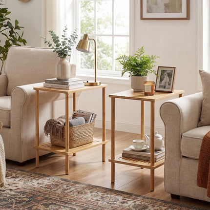 Dreamade Bamboo Side Table Set of 2 w/Storage Shelves