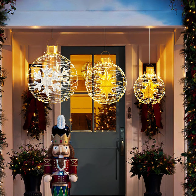 Dreamade 3 PCS Pre-Lit Lantern Balls, Hanging/Standing Christmas Ornaments with 732 Bright LED Lights, Zip Ties & Ground Stakes