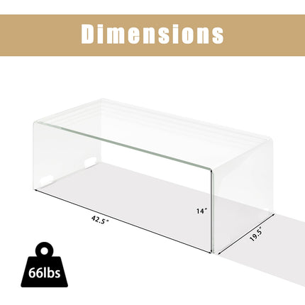 Dreamade 42 x 19.7 Inch Clear Tempered Glass Coffee Table with Rounded Edges