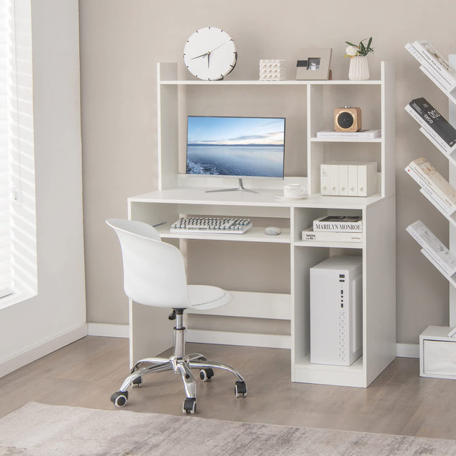 Dreamade White Computer Desk with Hutch and Bookshelf