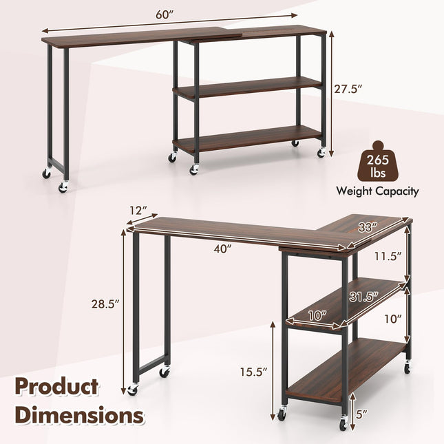 Dreamade 360° Free Rotating Sofa Side Table with 2-Tier Storage Shelves