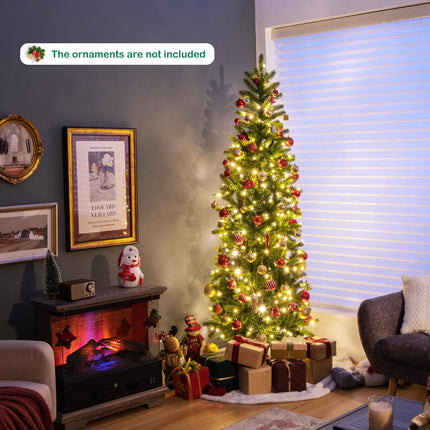 Dreamade 5ft Pre-Lit Pencil Christmas Tree, Hinged Artificial Slim Tree with 390 PVC PE Branch Tips