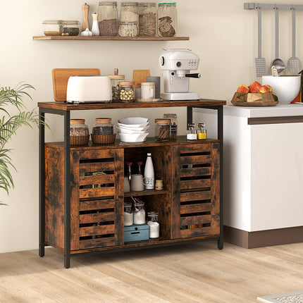 Dreamade Buffet Cabinet, Kitchen Sideboard with 2 Storage Cupboards, Open Shelves, 2 Cubes, Anti-Tipping Kits