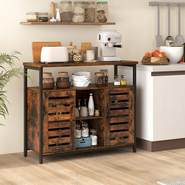 Dreamade Buffet Cabinet, Kitchen Sideboard with 2 Storage Cupboards, Open Shelves, 2 Cubes, Anti-Tipping Kits