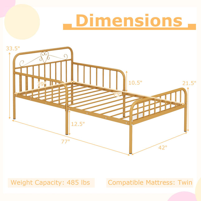 Dreamade Metal Twin Bed Frames for Kids, Heavy Duty Metal Platform Bed Frame with Headboard & Safety Guardrails