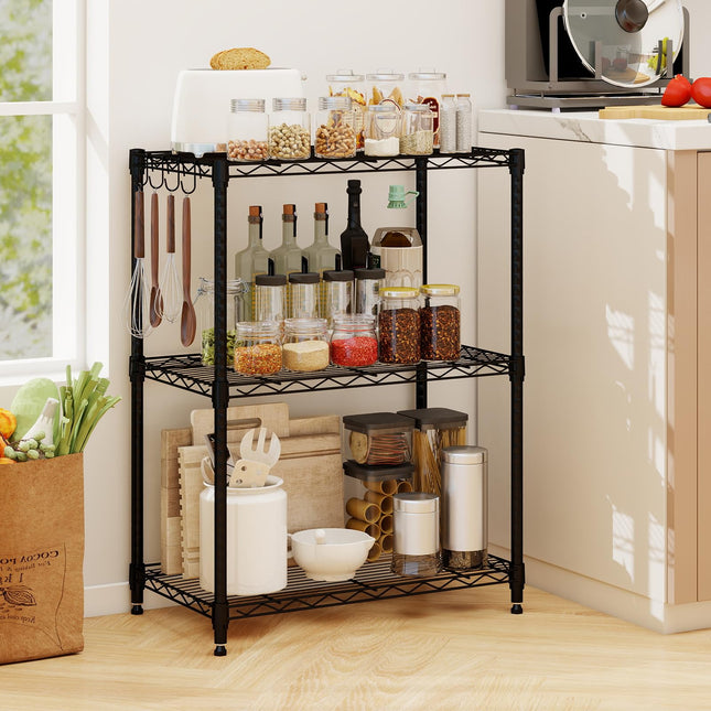 Dreamade Storage Shelves Adjustable Wire Shelf Rack w/4 Removable Hooks