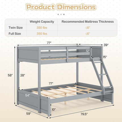 Dreamade Twin Over Full Bunk Bed Wood Bunk Bed