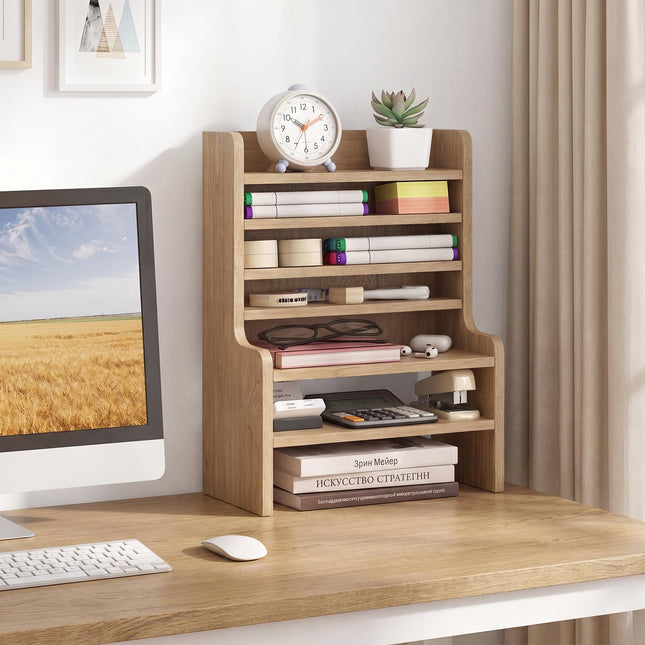 Dreamade Desktop Bookshelf | 16.5" Desk Hutch Dorm with Open Cubes