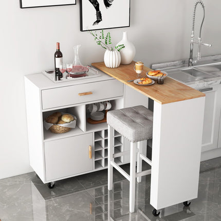 Dreamade Mobile Kitchen Island Cart - 2-in-1 Reversible Serving Cart Bar Table Combo, White