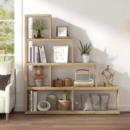 Dreamade 6 Cube Geometric Bookshelf, 4-Tier L-Shaped Bookcase with Cubes