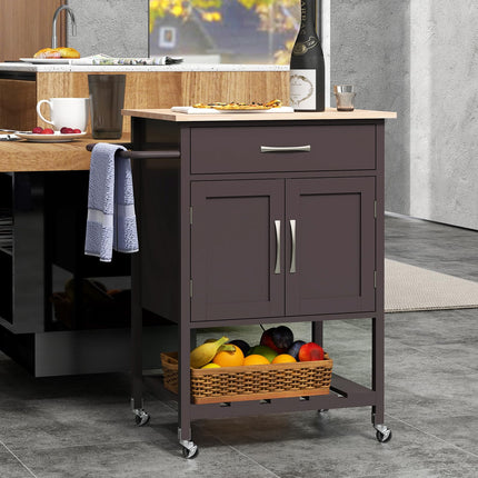 Dreamade Rolling Kitchen Island Cart, Mobile Serving Cart with Drawer, 2-Door Storage Cabinet, Storage Shelf