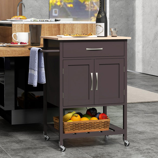 Dreamade Rolling Kitchen Island Cart, Mobile Serving Cart with Drawer, 2-Door Storage Cabinet, Storage Shelf