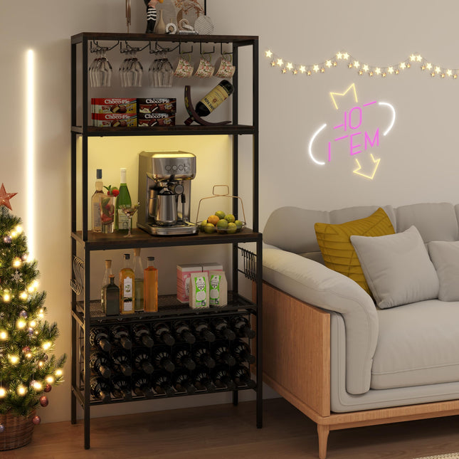 Dreamade Wine Rack Freestanding Floor Wine Bar Cabinet w/Power Outlet & RGB Light