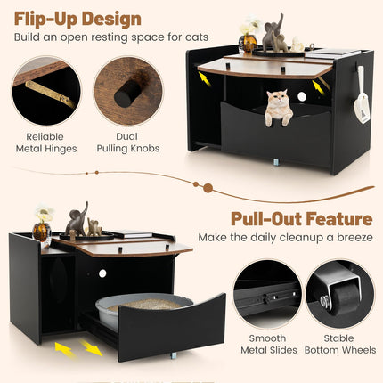 Dreamade Cat Litter Box Enclosure - Hidden Cat Washroom Furniture with Rolling Pull-Out Drawer